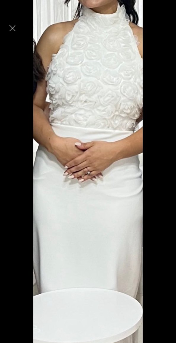 Askılı Drapeli Beyaz Uzun Elbise - Görsel 3