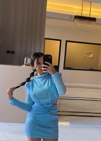 Mavi Mini Şeffaf Elbise - Görsel 2