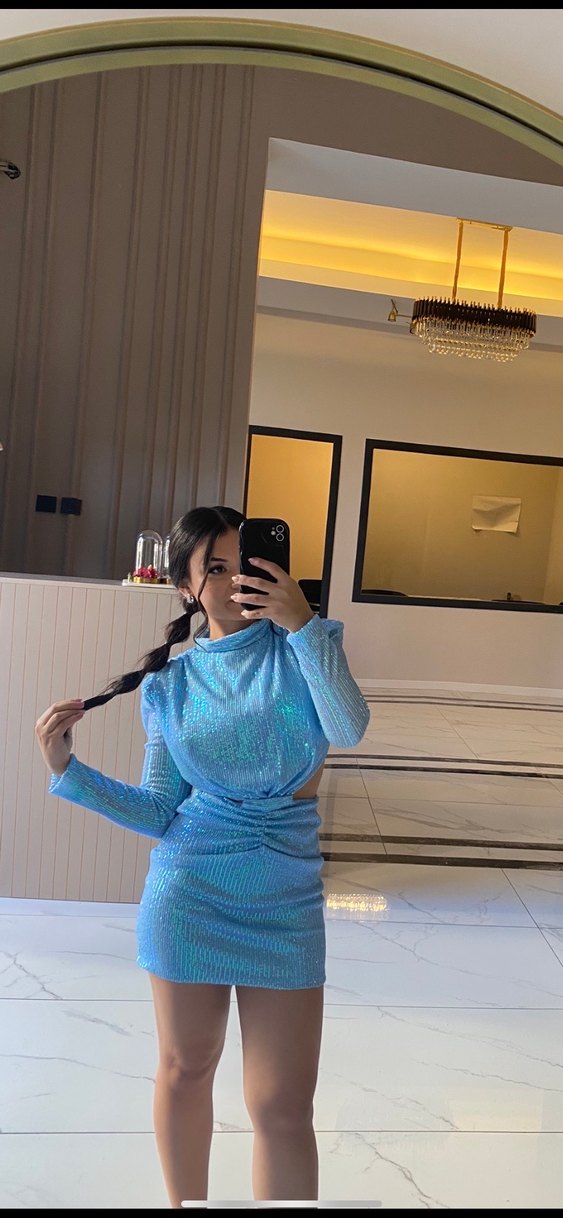 Mavi Mini Şeffaf Elbise - Görsel 2