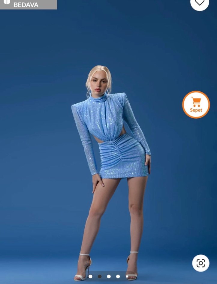 Mavi Mini Şeffaf Elbise - Görsel 3