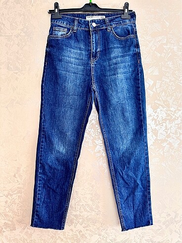 28 Beden lacivert Renk Koton Yüksek Bel Slim Straight Jean