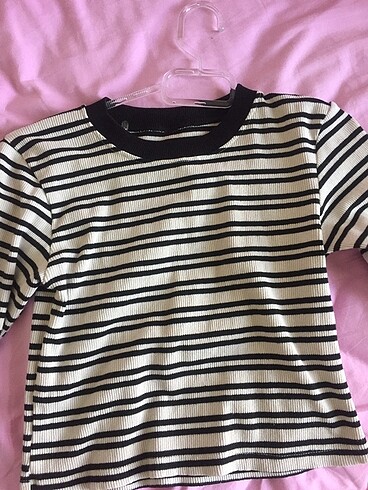 Cizgili crop bluz