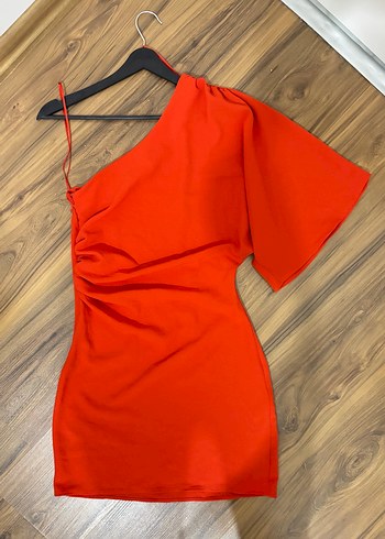 Nar çiçeği Tek Omuz Mini Elbise - Görsel 6