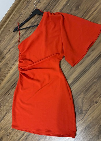 Nar çiçeği Tek Omuz Mini Elbise - Görsel 5