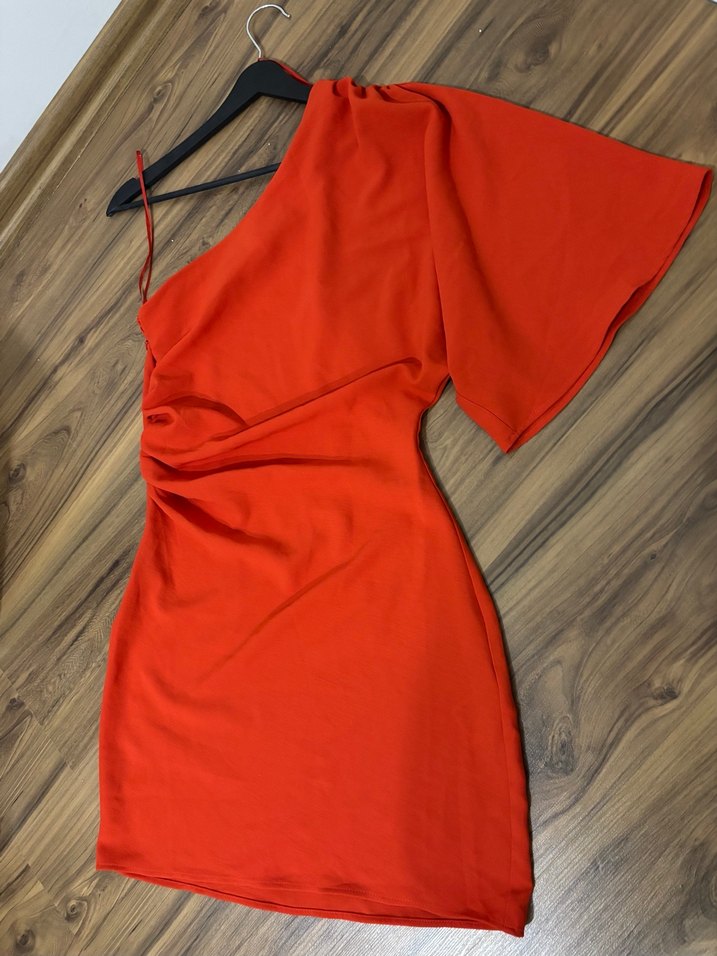 Nar çiçeği Tek Omuz Mini Elbise - Görsel 5