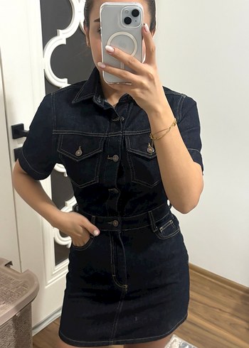 Kadın Lacivert Kısa Denim Tulum - Görsel 5