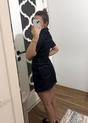 Kadın Lacivert Kısa Denim Tulum - Görsel 6