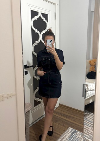 Kadın Lacivert Kısa Denim Tulum - Görsel 4