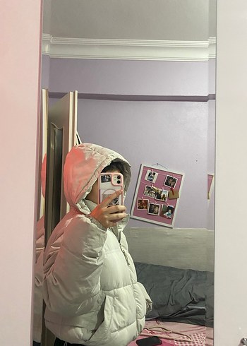 Kırık beyaz pull&bear şişme kadın mont - Görsel 2