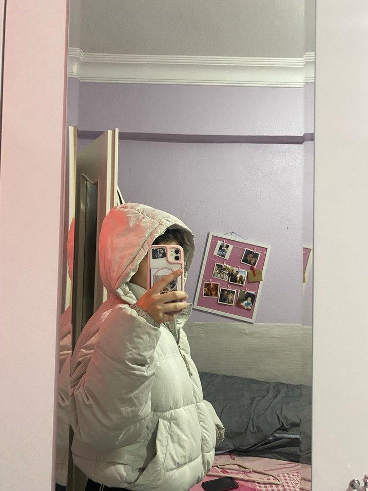 Kırık beyaz pull&bear şişme kadın mont - Görsel 2