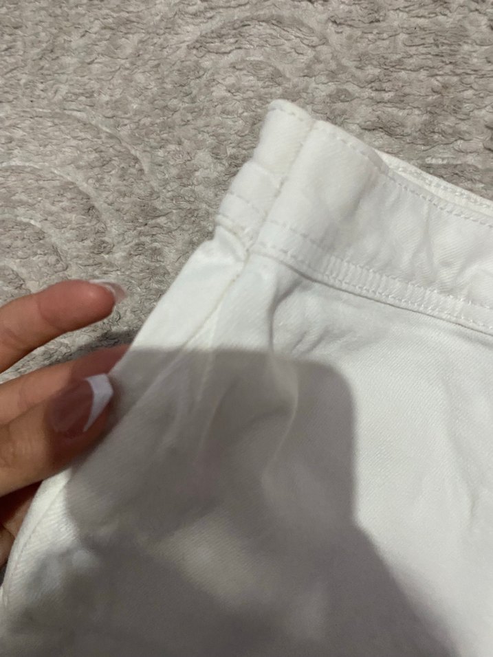 Gri Düğmeli Beyaz Midi Kadın Kot Pantolon - Görsel 2