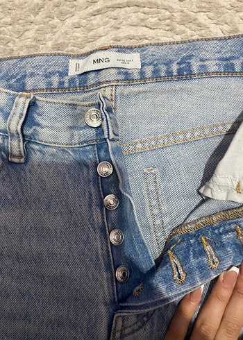 Mango Düğmeli normalBoy Mavi Denim Kadın Jean - Görsel 3