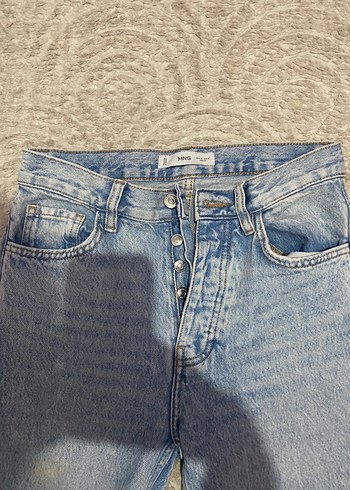Mango Düğmeli normalBoy Mavi Denim Kadın Jean - Görsel 2