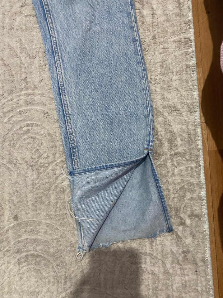Mango Düğmeli normalBoy Mavi Denim Kadın Jean - Görsel 5