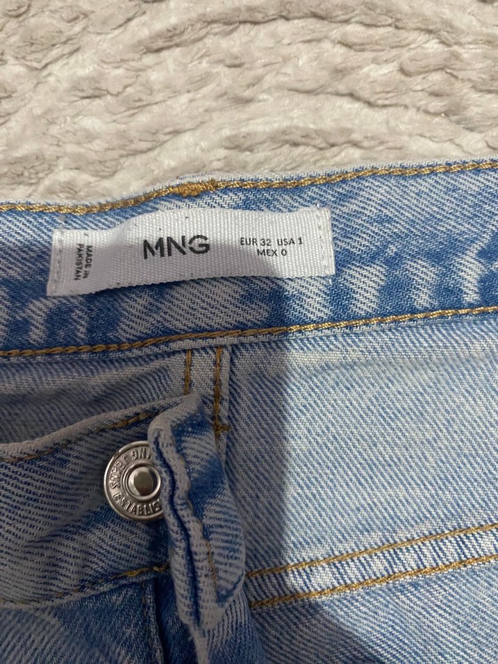 Mango Düğmeli normalBoy Mavi Denim Kadın Jean - Görsel 4