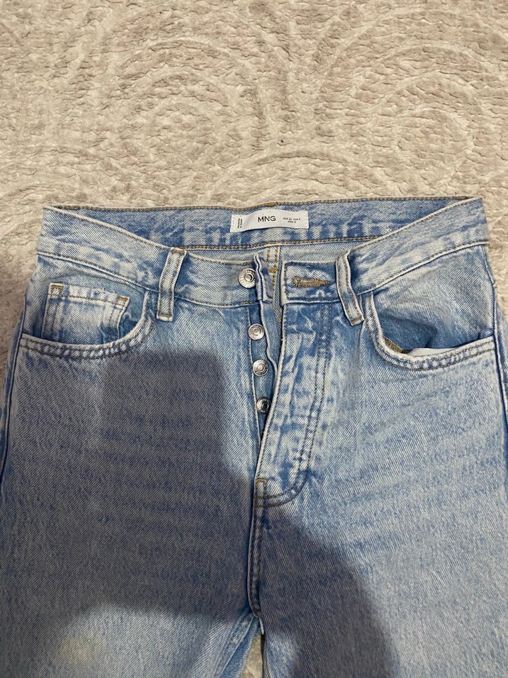 Mango Düğmeli normalBoy Mavi Denim Kadın Jean - Görsel 2