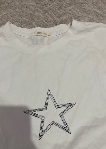 Trendiz Gri Yıldız Baskılı Beyaz Kadın Tişört - Görsel 2