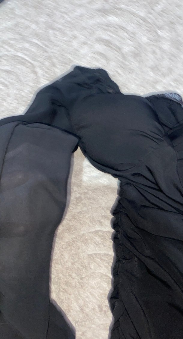 Uzun Kollu Siyah Gotik Drapeli Elbise - Görsel 3