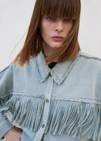 xs Beden gri Renk Zara Püsküllü Denim Gömlek