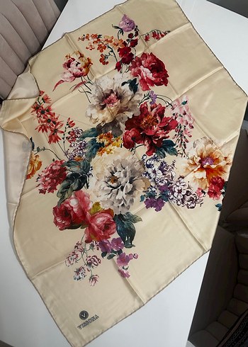 Çiçek Desenli Çok Renkli İpek Kadın eşarp - Görsel 2