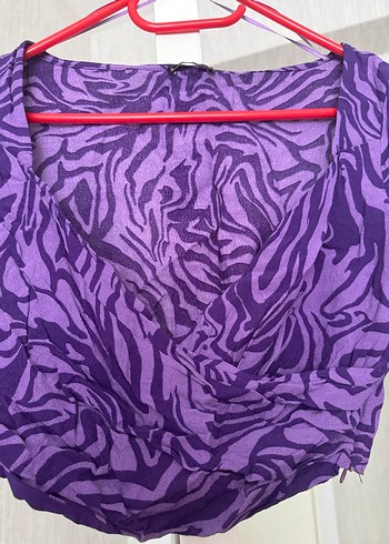 Mor V Yakalı Drapeli Uzun Kollu Bluz - Görsel 3