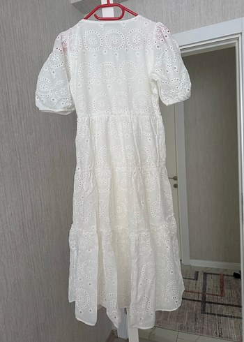 Dantel Detaylı Beyaz Uzun Bohem Elbise - Görsel 3