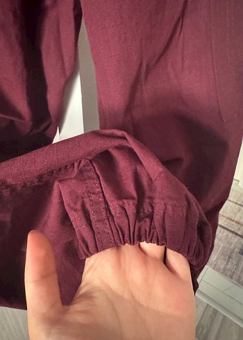 Bordo Kemerli kargo
 Kesim Kadın Keten Pantolon - Görsel 2