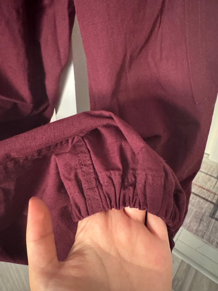 Bordo Kemerli kargo
 Kesim Kadın Keten Pantolon - Görsel 2