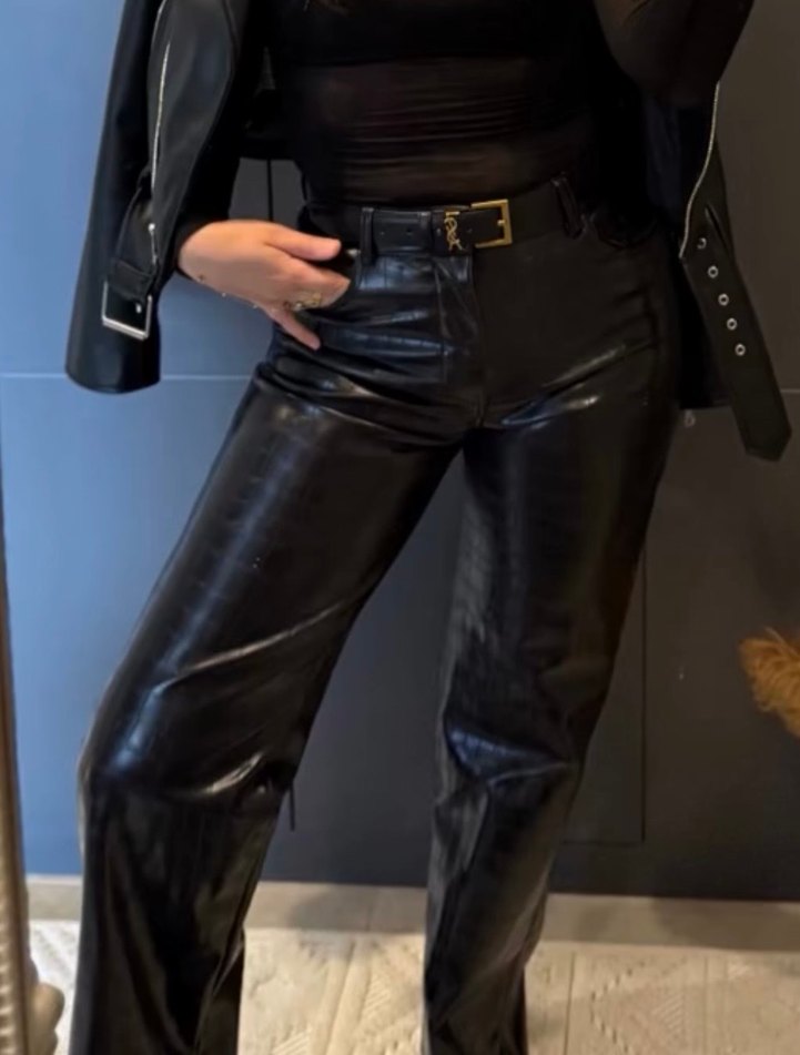 H&m Deri Siyah Yılan Desenli Kemerli Pantolon - Görsel 3