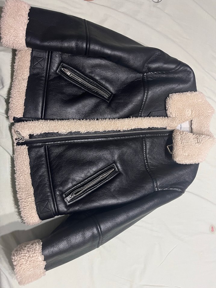 Kürklü Siyah Deri Kadın Ceket - Görsel 2