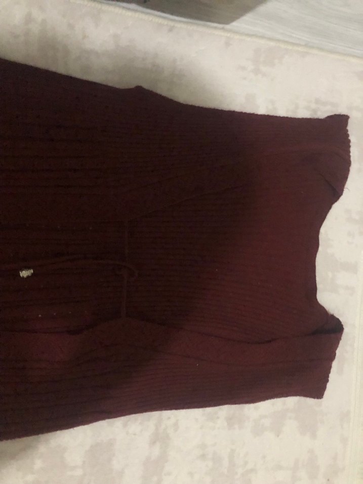 Bordo V Yaka Triko Kolsuz yelek - Görsel 2