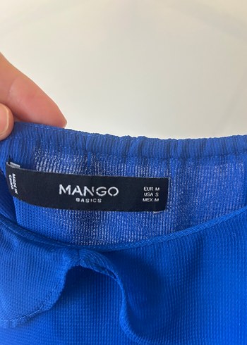 m Beden Mavi Saten Volanlı Askılı Bluz