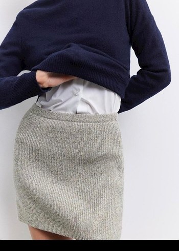 yün karışımlı düz triko mini etek - Görsel 4