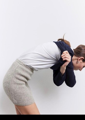 yün karışımlı düz triko mini etek - Görsel 8