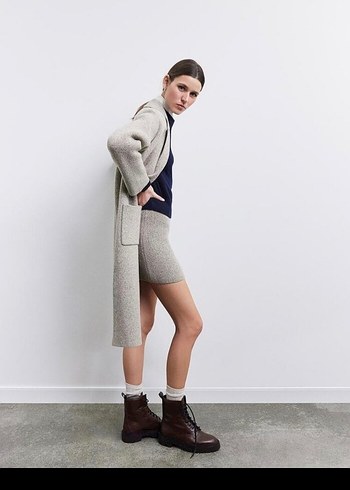 yün karışımlı düz triko mini etek - Görsel 7