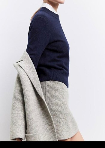 yün karışımlı düz triko mini etek - Görsel 5