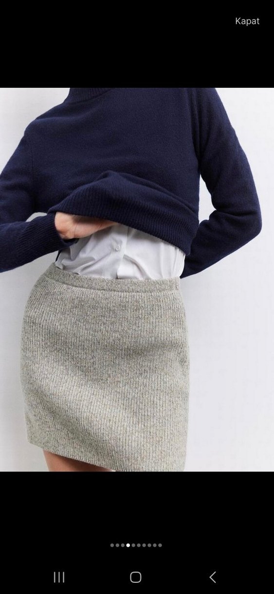 yün karışımlı düz triko mini etek - Görsel 4