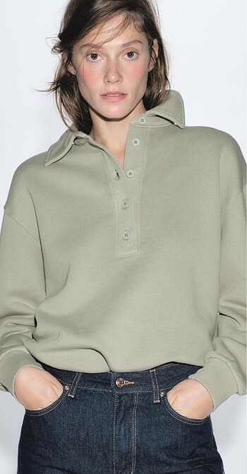 m Beden haki Renk POLO YAKA SWEATSHIRT