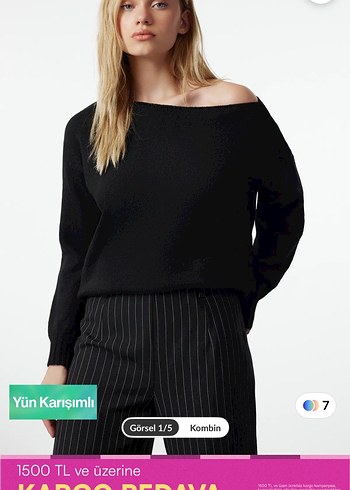 Siyah Yün Karışımlı Kayık Yaka Kadın Kazak