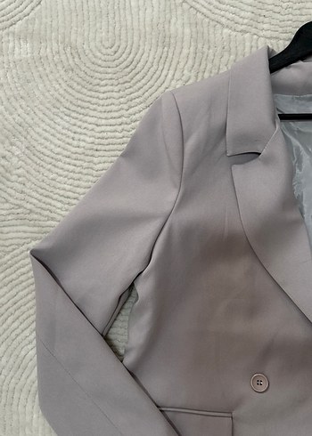 Gri Kadın Düğmeli Blazer Ceket - Görsel 3