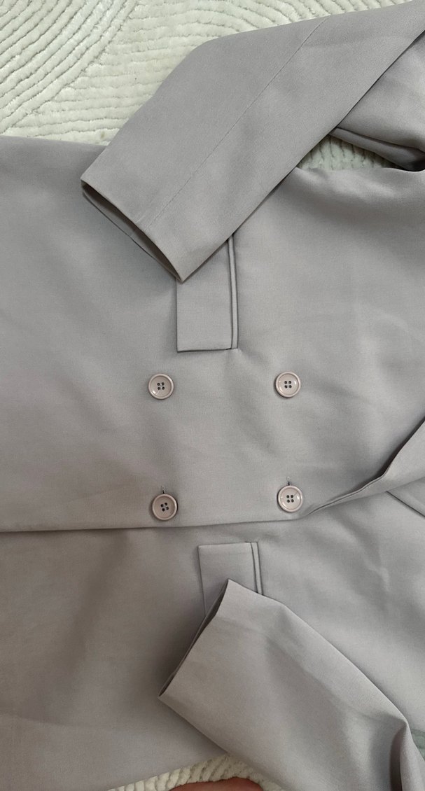 Gri Kadın Düğmeli Blazer Ceket - Görsel 2