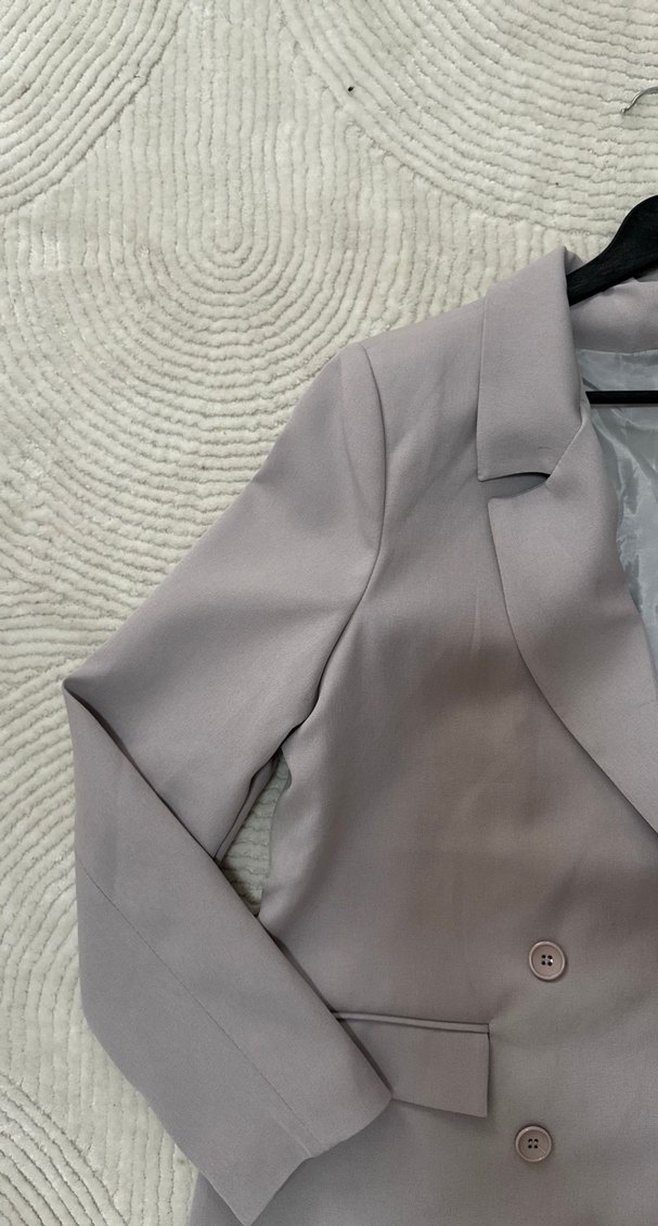 Gri Kadın Düğmeli Blazer Ceket - Görsel 3