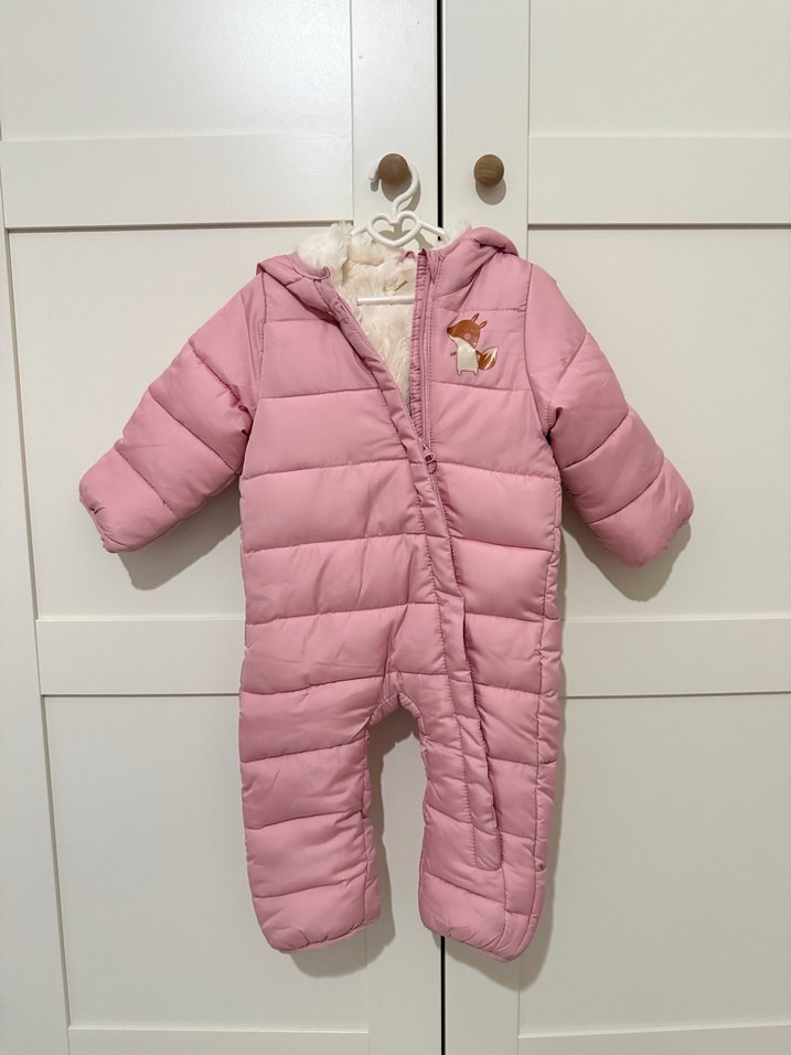 Kürklü Pembe Bebek Kış Tulumu - Görsel 2