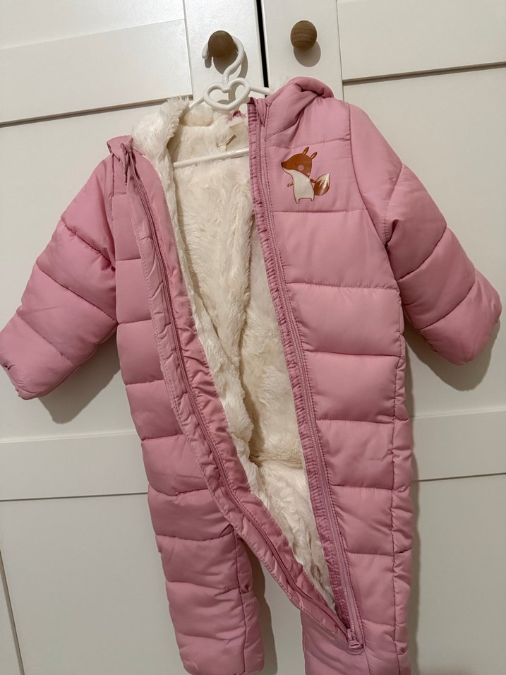 Kürklü Pembe Bebek Kış Tulumu - Görsel 4