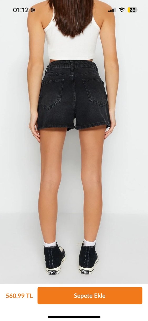 Siyah Yüksek Bel Denim Şort - Görsel 2