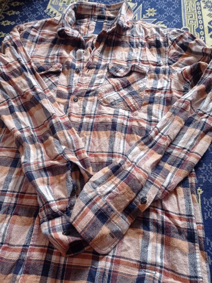 Düğmeli Erkek Kahverengi Kareli Gömlek - Görsel 3