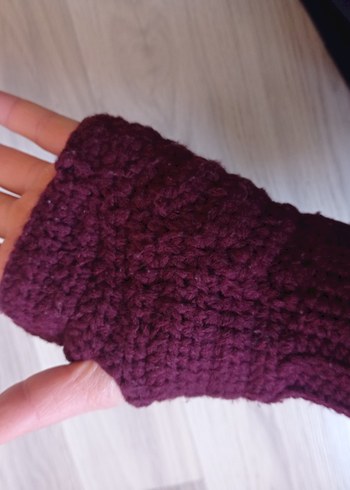 Bordo Örgü Kadın Eldiven - Görsel 4