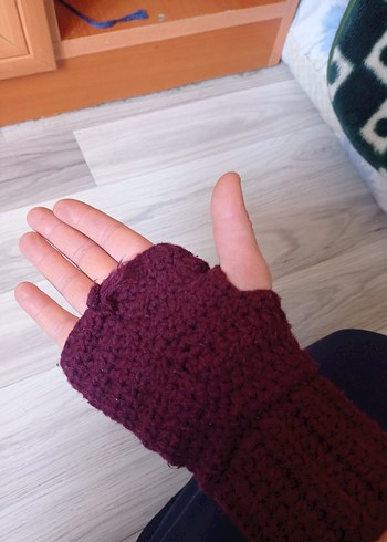 Bordo Örgü Kadın Eldiven - Görsel 3