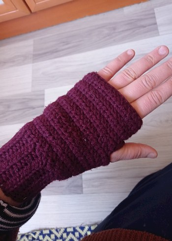 Bordo Örgü Kadın Eldiven - Görsel 5
