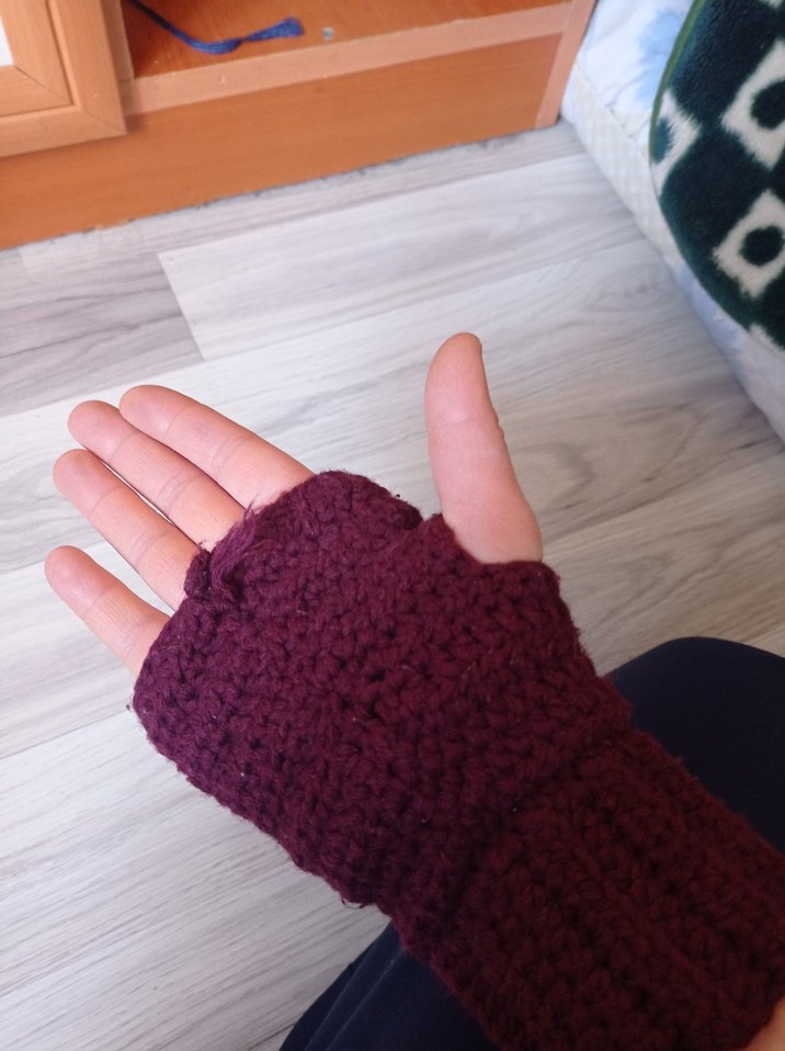 Bordo Örgü Kadın Eldiven - Görsel 3